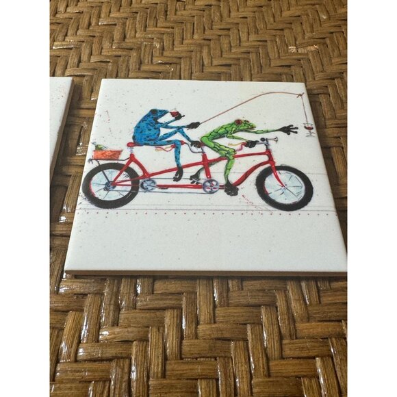 Barton DeGraaf Set Of 2 Ceramic Coasters With Frog Illustrations & Cork Backing - Picture 4 of 6